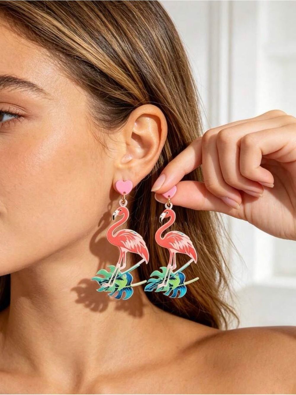 Pink Flamingo Drop Earrings A2103